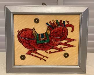 CCS113 Framed Original Asian Mixed Media Picture Of A Horse