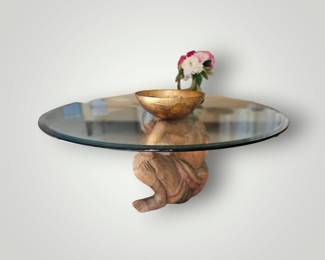 Fantastic Contemporary heavy glass top coffee table with statue base