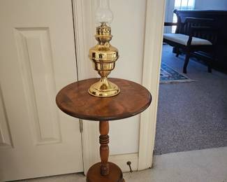 Small candle stand with brass lantern