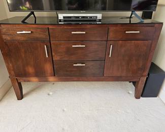 Walnut contemporary 5 drawer cabinet - can be used for TV or console