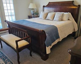 King Size Mahogany Sleigh Bed - has matching dresser, mirror and nightstand