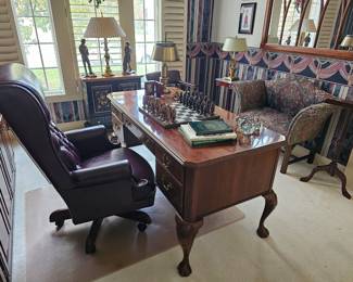 Queen Anne desk showing back side with drawers