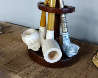 Meerschaum pipes and stand