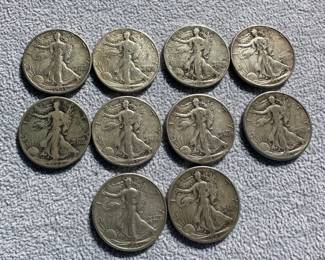 10 walking liberty Half dollars 90% silver.