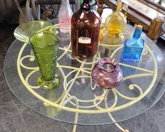 Outdoor glass table filled with cool glass