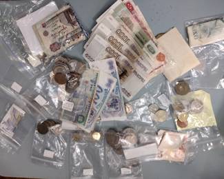 Large foreign coin and currency collection