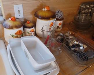 vintage mushroom cannisters and corningware