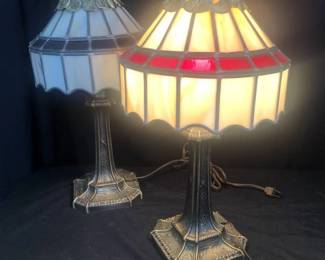 Gorgeous Pair of Bronze Tiffany Style Table Lamps