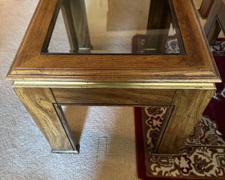Mid Century Wood and Beveled Glass End Table