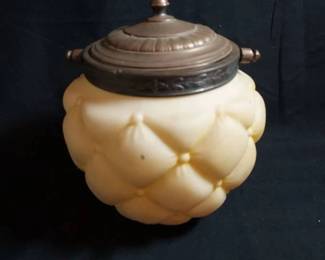 Beautiful Antique Satin Glass Quilted Pattern Biscuit Jar with Lid