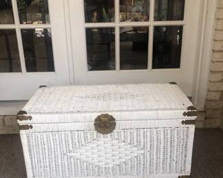 Small White Wicker Storage Trunk with Metal Hardware