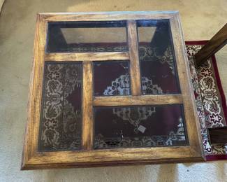 Mid Century Wood and Beveled Glass Coffee Table