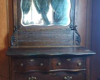 Antique Serpentine Front Dresser with Mirror