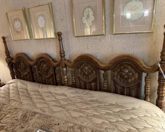 Lea Industries King Size Carved Front Headboard and Bedding