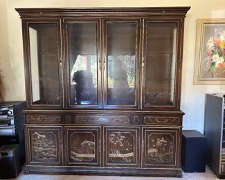 Beautiful Lighted Asian Inspired Jasper Display China Cabinet