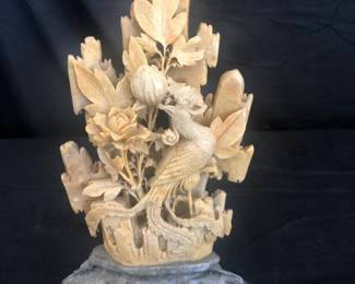 Vintage Hand Carved Chinese Soapstone Floral Figure