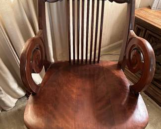 Vintage Carved Wood Back Arm Chair