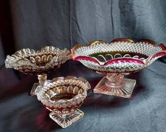 3 Gorgeous Ruby Westmoreland Waterford Compote Dishes