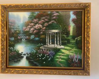 Replica by Dupont of Thomas Kinkade's, The Garden of Prayer, framed 44"x55" (approx).