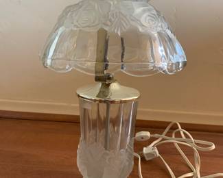 Imperlux West Germany Hand Cut Crystan Nightstand Lamp, Roses and Vines.