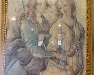 Sandra Botticelli, "Venus and the Three Graces" framed art 42"X 53" (approx)