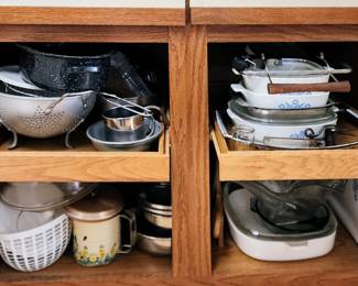 Kitchen dishes, plates, glasses, flatware, cookware