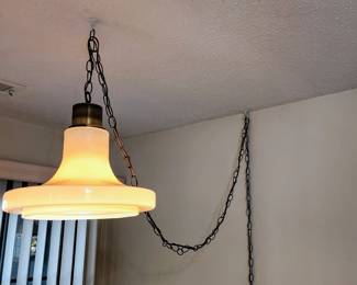 Mid Century Modern opalescent pendulant swag light (on)