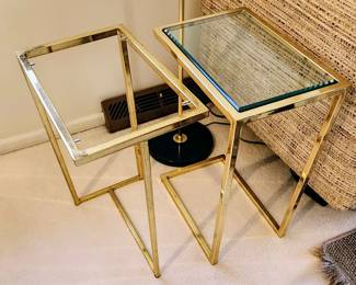 Retro interlocking glass and brass side tables