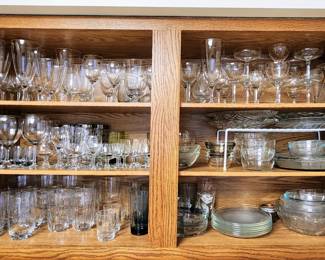 Kitchen dishes, plates, glasses, flatware, cookware