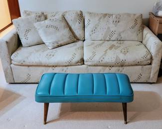 Sofa bed by Karpen and retro turquoise footstool