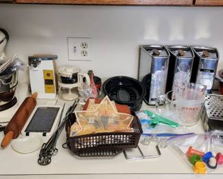 Kitchen dishes, plates, glasses, flatware, cookware