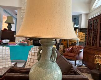 Vintage Celadon Asian Lamp