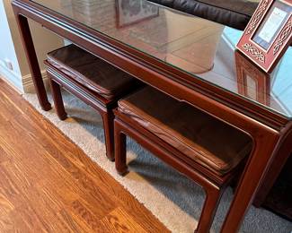 Rosewood Sofa Table w/leather stools