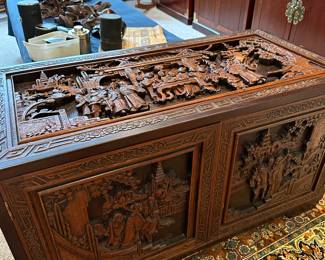 Chinese Carved Teak Trunk