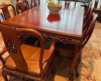 Vintage Rosewood Carved Dining Table w/8 Chairs & 2 leaves 