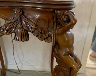 French Walnut Side Table with Carved Figures