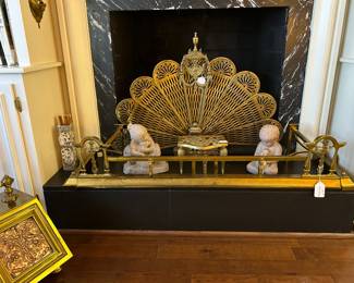 Brass Fireplace Screen, Fender, Coal Scuttle