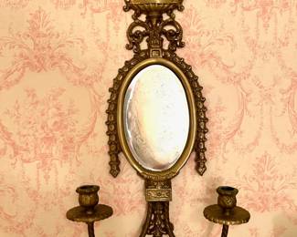 Pair of Brass Mirrored Sconces