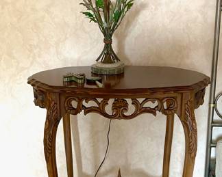 French Style Walnut Oval Side Table
