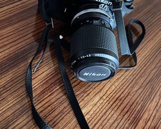 Nikon FE2 film camera and accessories