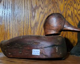Nice PM Heller carved antique wood duck decoy.