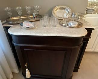 Beautiful Frontgate Buffet / Cocktail Fold out Bar Cabinet, Marble Top