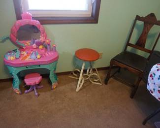 child plastic vanity, stool, chair