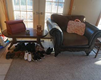 oversize chair, coffee table 