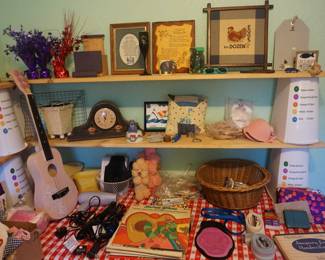 child guitar, records, decor