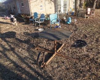 outdoor table with tractor seats