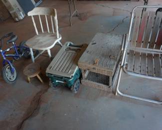 chair, trike, garden cart, lawn chair