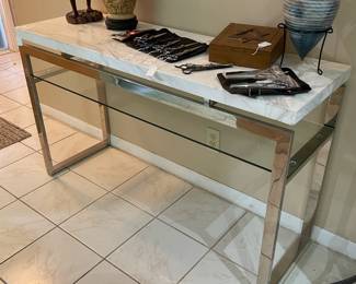 Console Table, more barber supplies (sold), decor