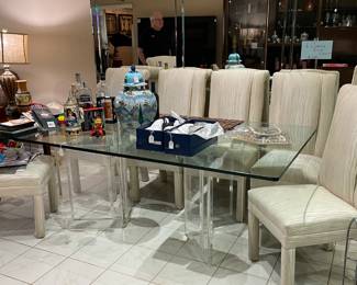 Lucite Dining Table, Parsons Chairs, Decor
