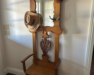 Oak hall tree with storage bench.